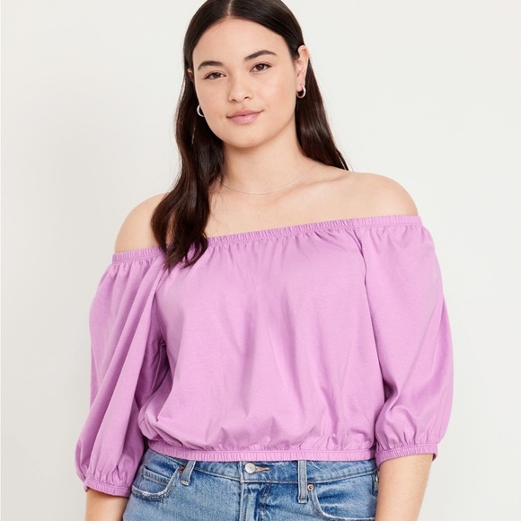 Old Navy pink elastic off-shoulder neckline elbow-length sleeves elastic hem 3X - Picture 1 of 8